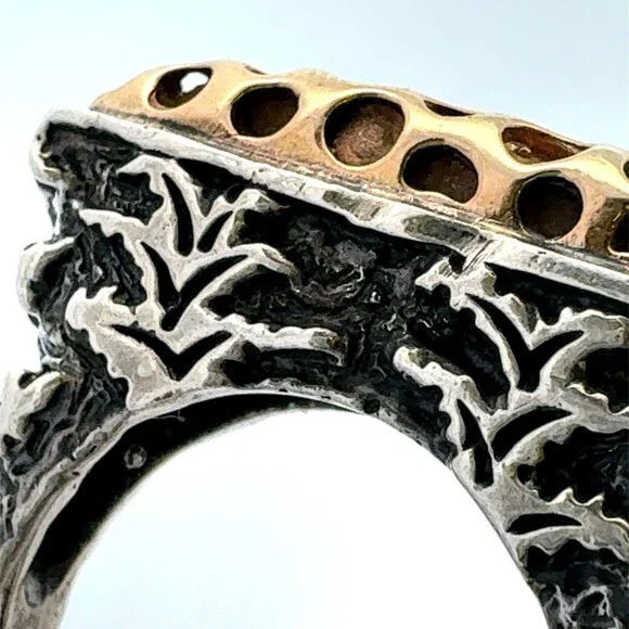 Designer Dian Malouf 925 Sterling Silver 14K Ylw Gold Brutalist Stackable Ring